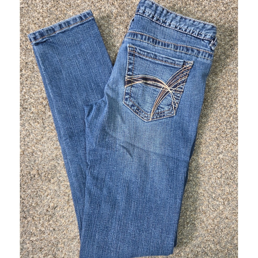 Rue21 Womens Low Rise Skinny Jeans Medium‎ Wash Blue Denim Size 3/4 Long Inseam